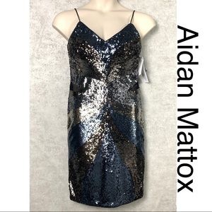 Aidan Mattox Gunmetal Sequin Slip Dress